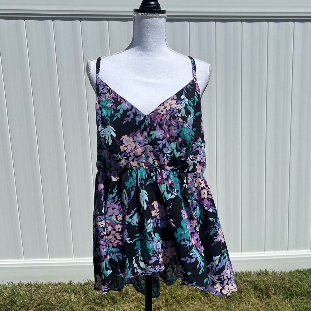 Torrid Black and Purple Flower Tank